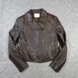 Vince Jacket Womens XS Classic Lamb Leather Zip Front Moto Biker Asymmetric Zip